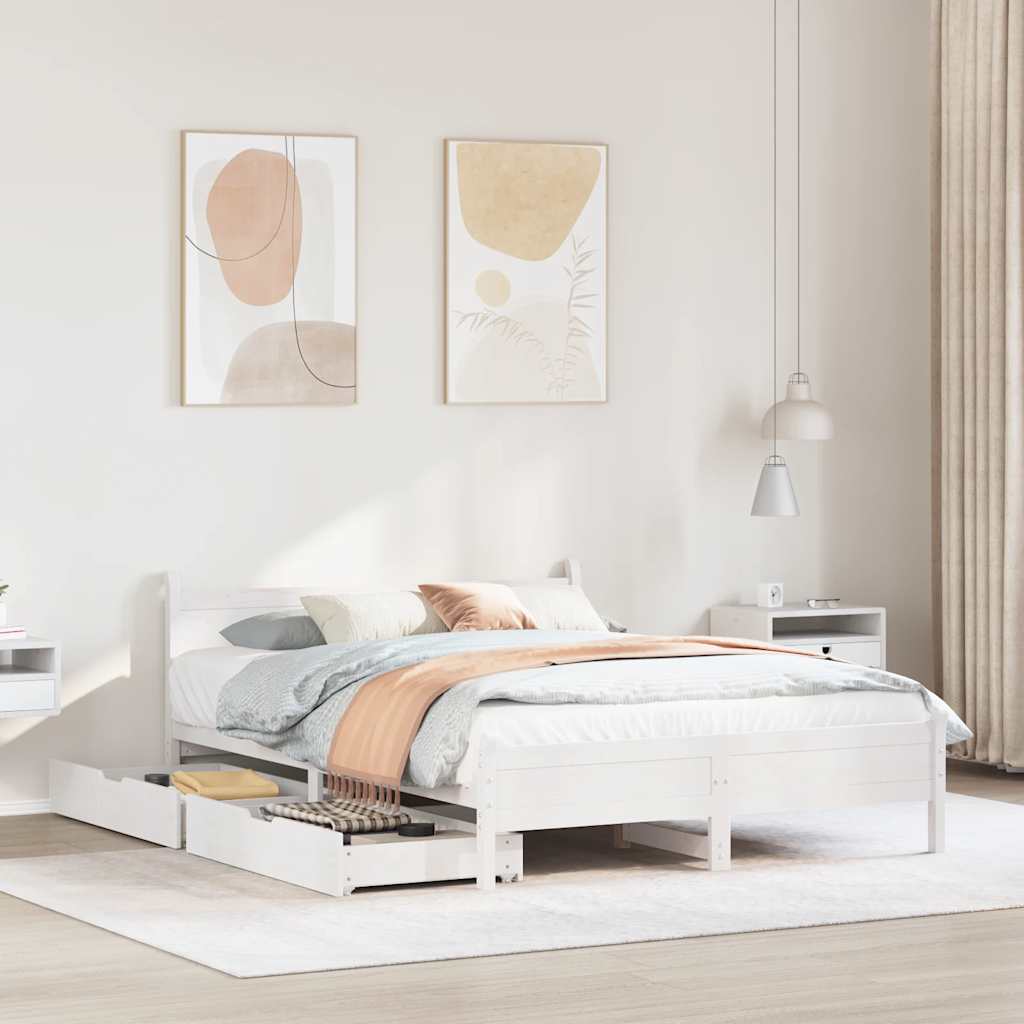 Letto senza Materasso Bianco 150x200 cm Legno Massello di Pino | homemem39