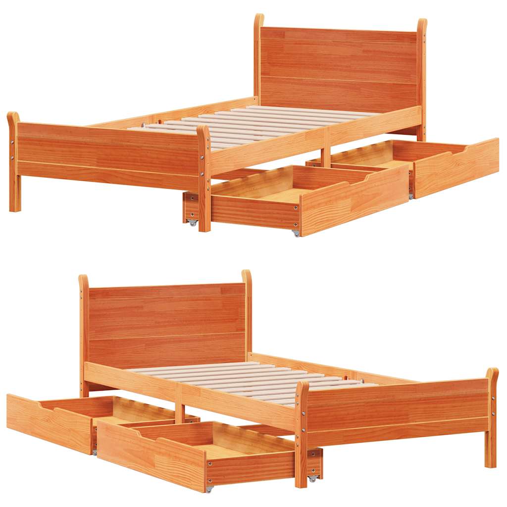 Letto senza Materasso Marrone Cera 100x200 cm in Legno di Pino