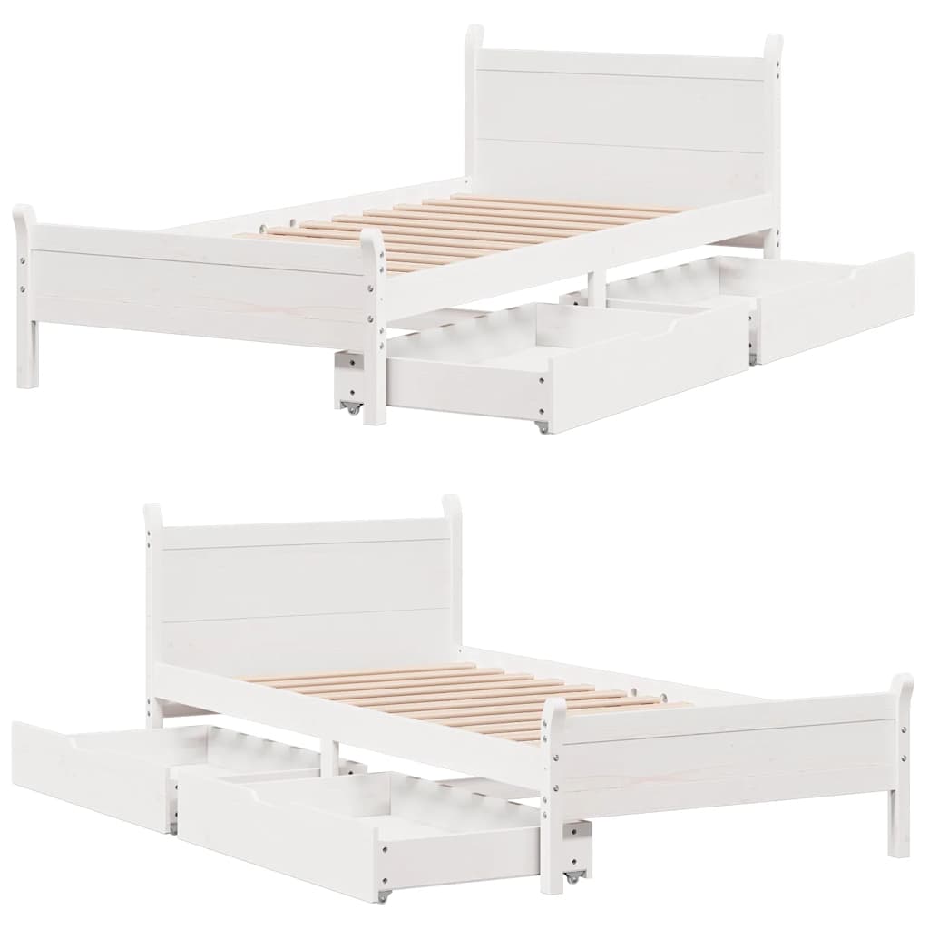 Letto senza Materasso Bianco 90x200 cm Legno Massello di Pino