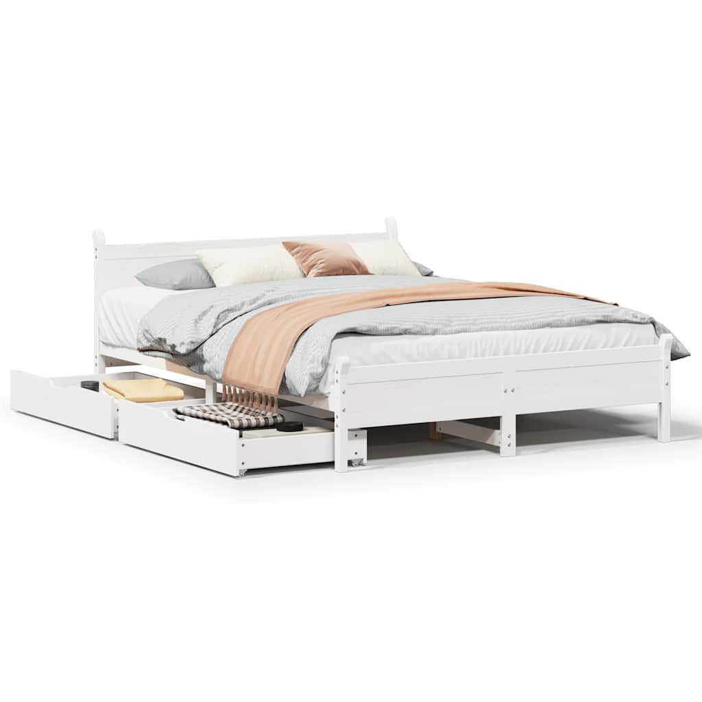 Letto senza Materasso Bianco 135x190 cm Legno Massello di Pino | homemem39