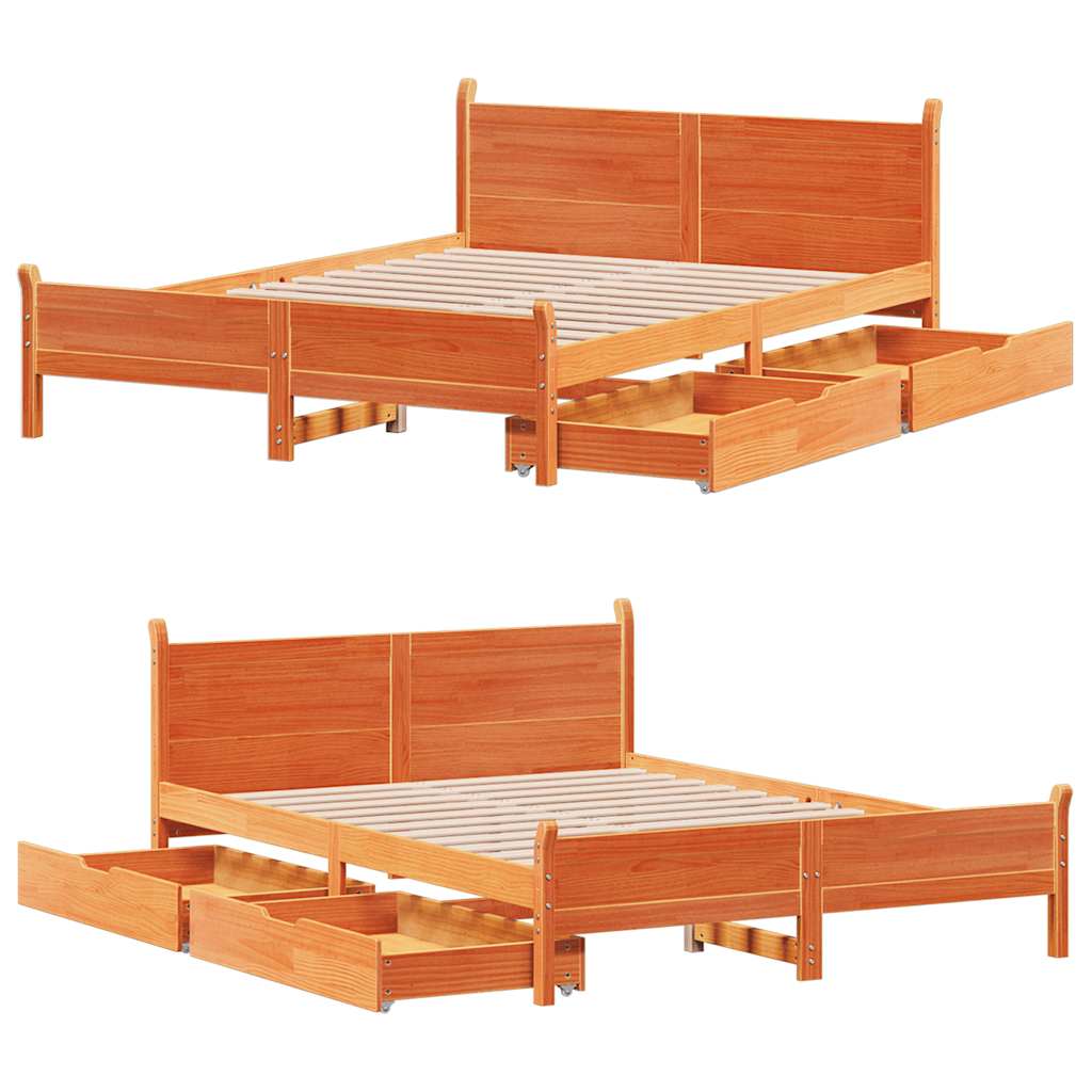 Letto senza Materasso Marrone Cera 135x190 cm in Legno di Pino | homemem39
