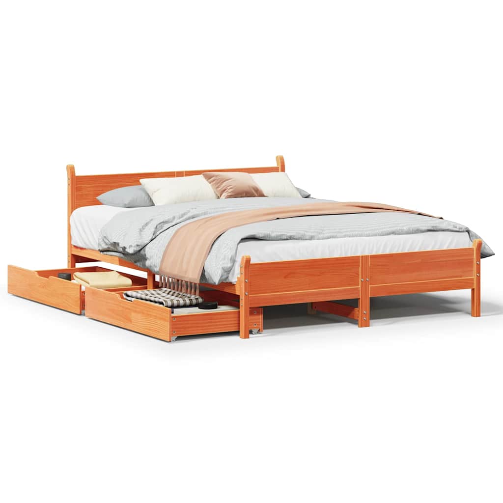 Letto senza Materasso Marrone Cera 135x190 cm in Legno di Pino | homemem39