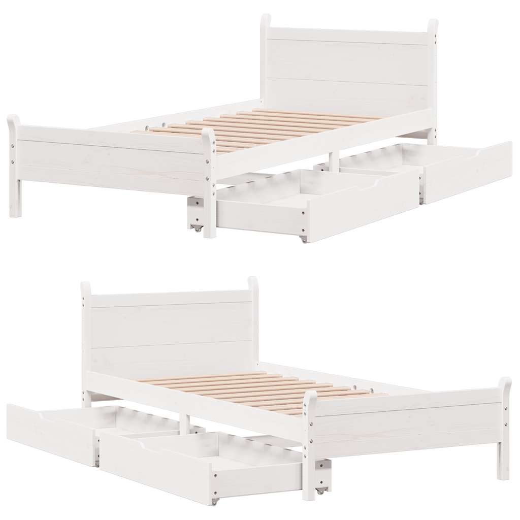 Letto senza Materasso Bianco 90x190 cm in Legno Massello Pino
