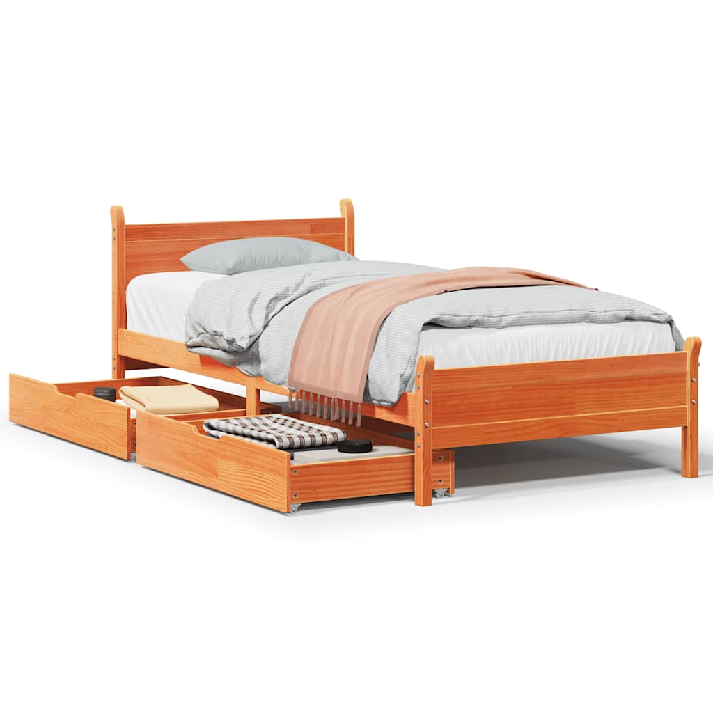 Letto senza Materasso Marrone Cera 75x190 cm in Legno di Pino | homemem39