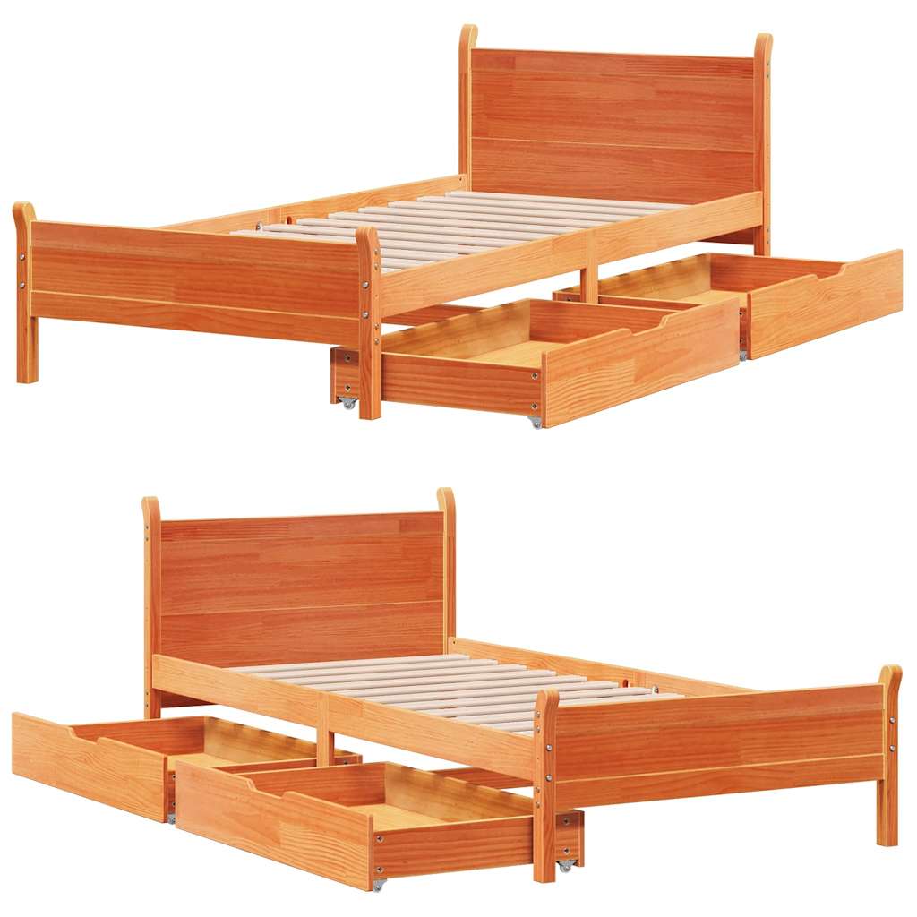 Letto senza Materasso Marrone Cera 75x190 cm in Legno di Pino | homemem39