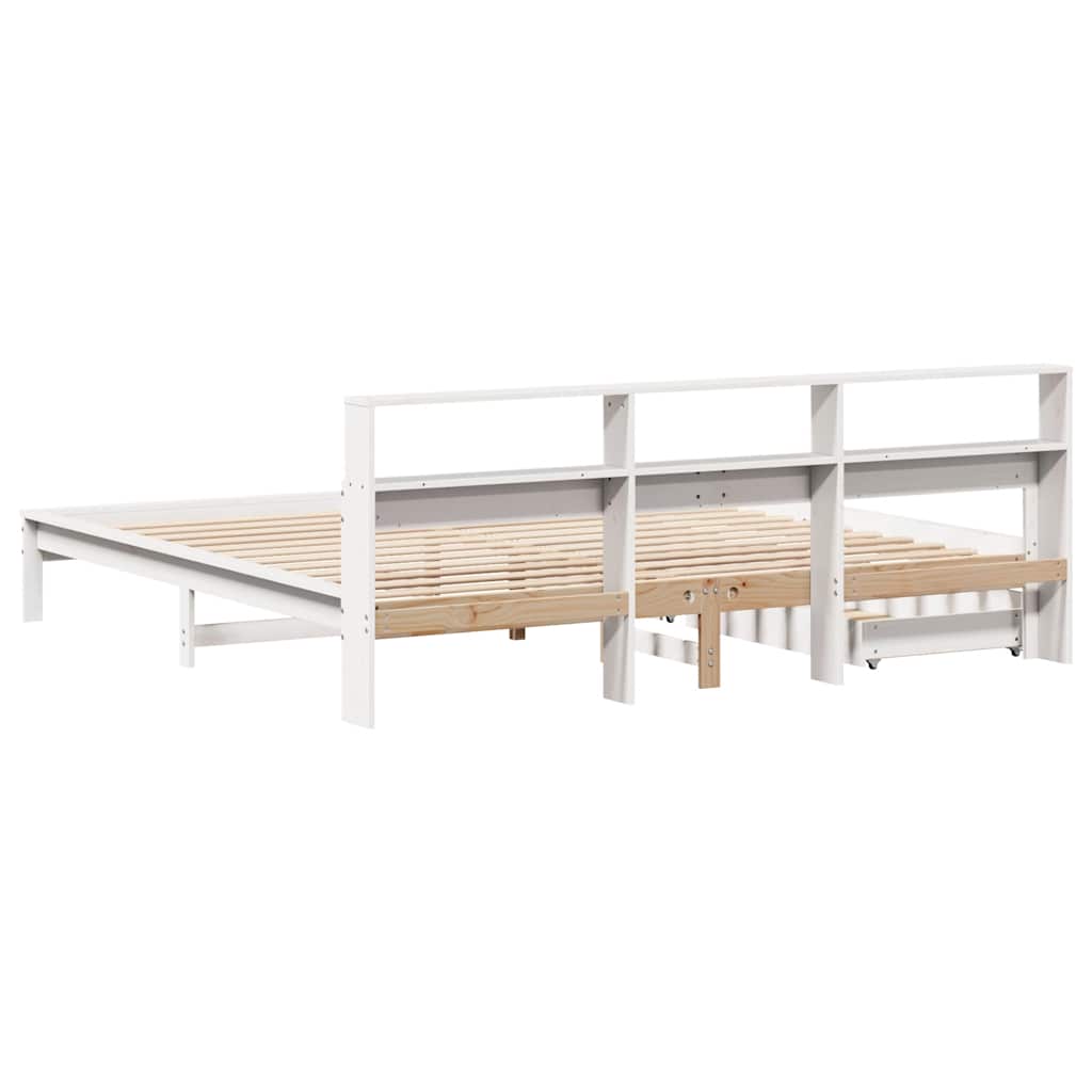 Letto Libreria senza Materasso Bianco 200x200 cm Legno di Pino | homemem39