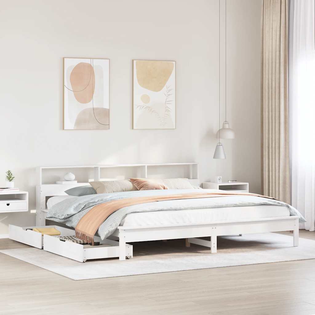 Letto Libreria senza Materasso Bianco 200x200 cm Legno di Pino | homemem39