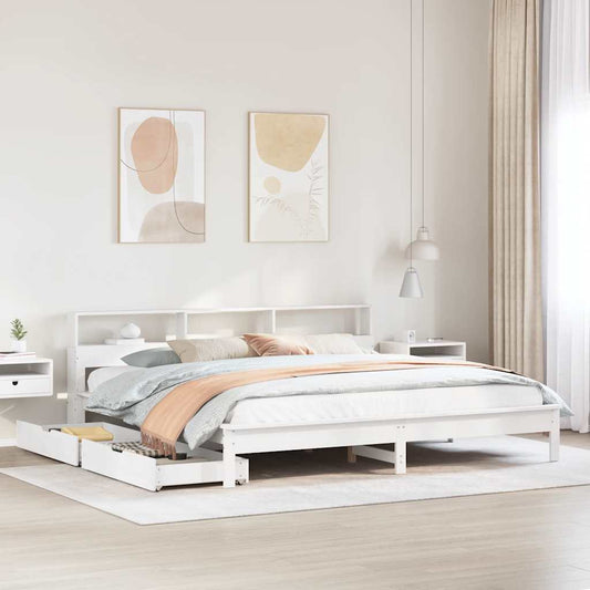 Letto Libreria senza Materasso Bianco 200x200 cm Legno di Pino | homemem39