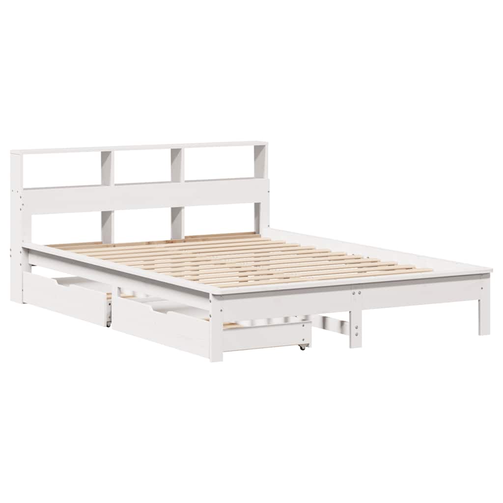 Letto Libreria senza Materasso Bianco 150x200 cm Legno di Pino - homemem39
