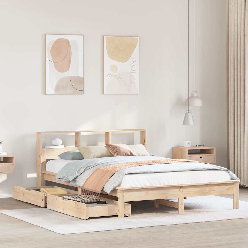 Letto Libreria senza Materasso 140x200 cm in Legno di Pino | homemem39