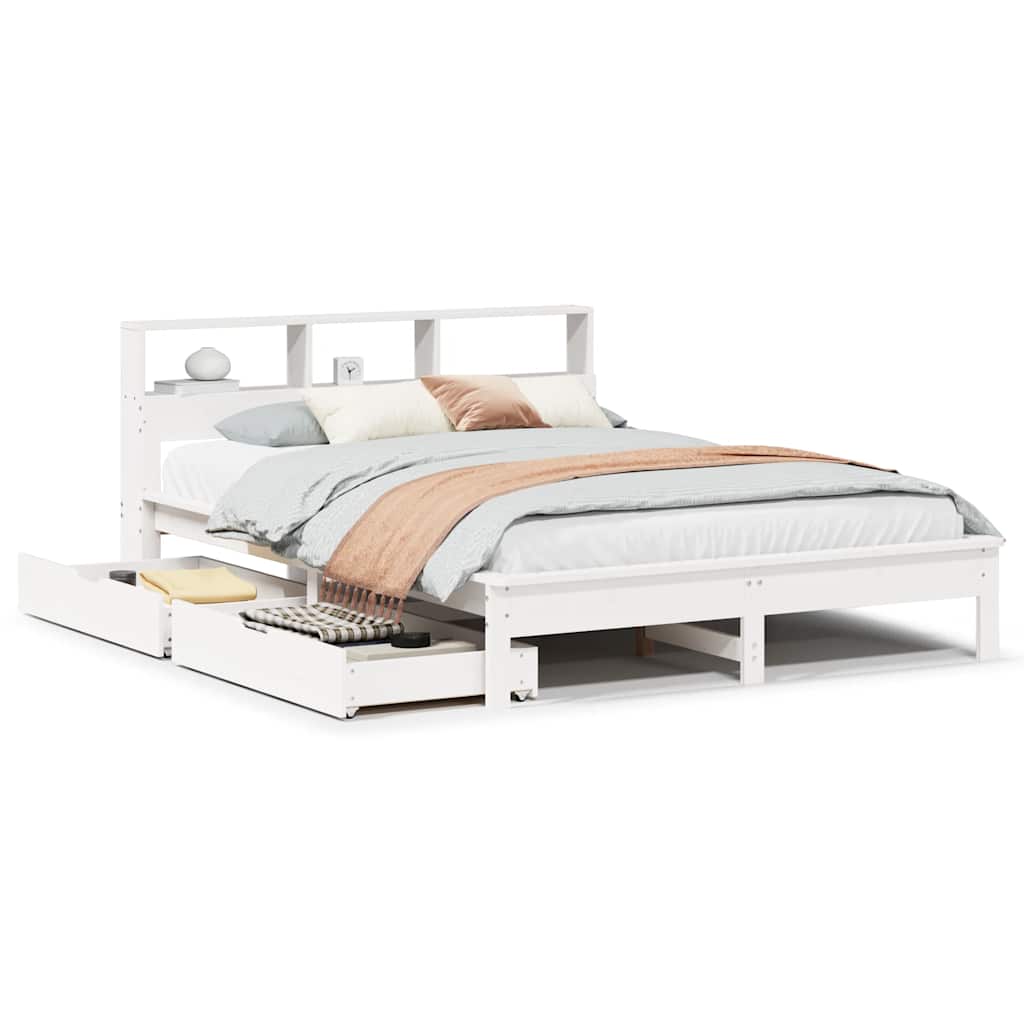Letto Libreria senza Materasso Bianco 140x190 cm Legno di Pino | homemem39