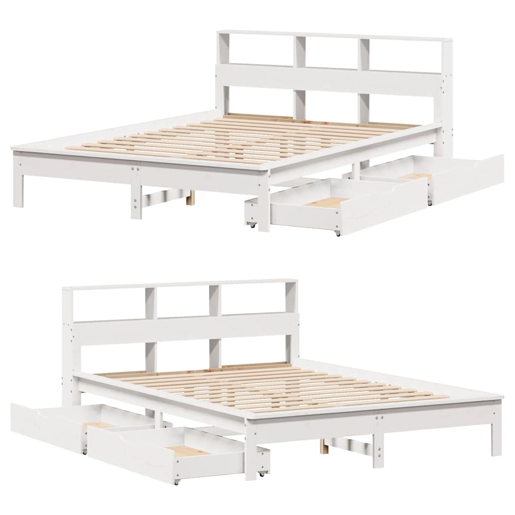 Letto Libreria senza Materasso Bianco 140x190 cm Legno di Pino | homemem39