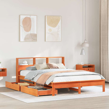 Letto Libreria senza Materasso Marrone Cera 140x190 cm in Pino | homemem39