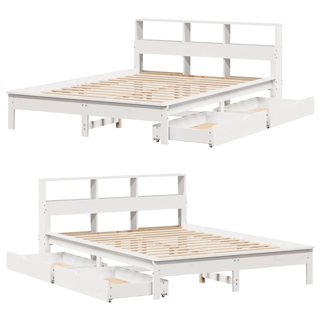 Letto Libreria senza Materasso Bianco 135x190 cm Legno di Pino | homemem39