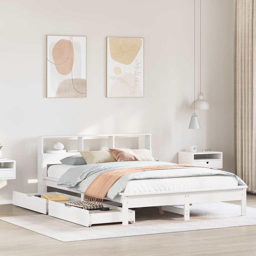 Letto Libreria senza Materasso Bianco 135x190 cm Legno di Pino | homemem39