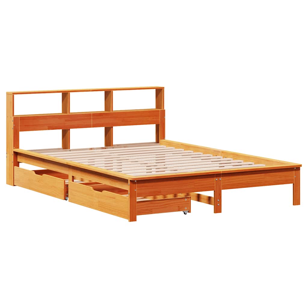 Letto Libreria senza Materasso Marrone Cera 120x190 cm in Pino | homemem39