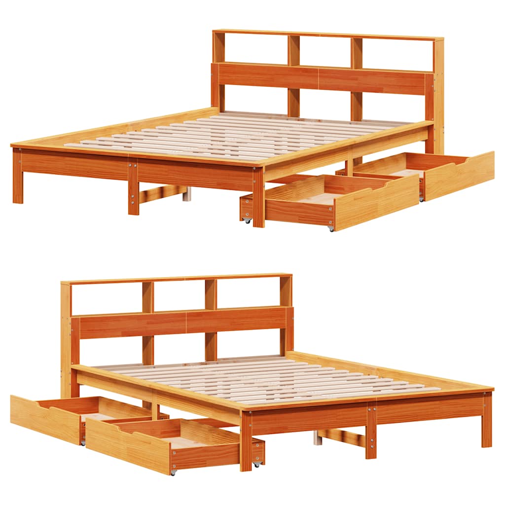 Letto Libreria senza Materasso Marrone Cera 120x190 cm in Pino | homemem39