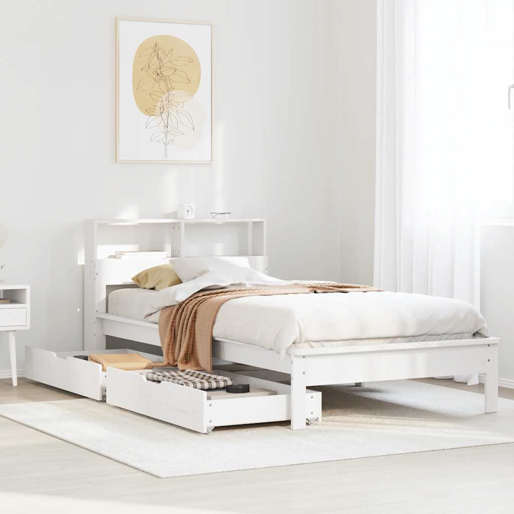Letto Libreria senza Materasso Bianco 90x190 cm Massello Pino - homemem39