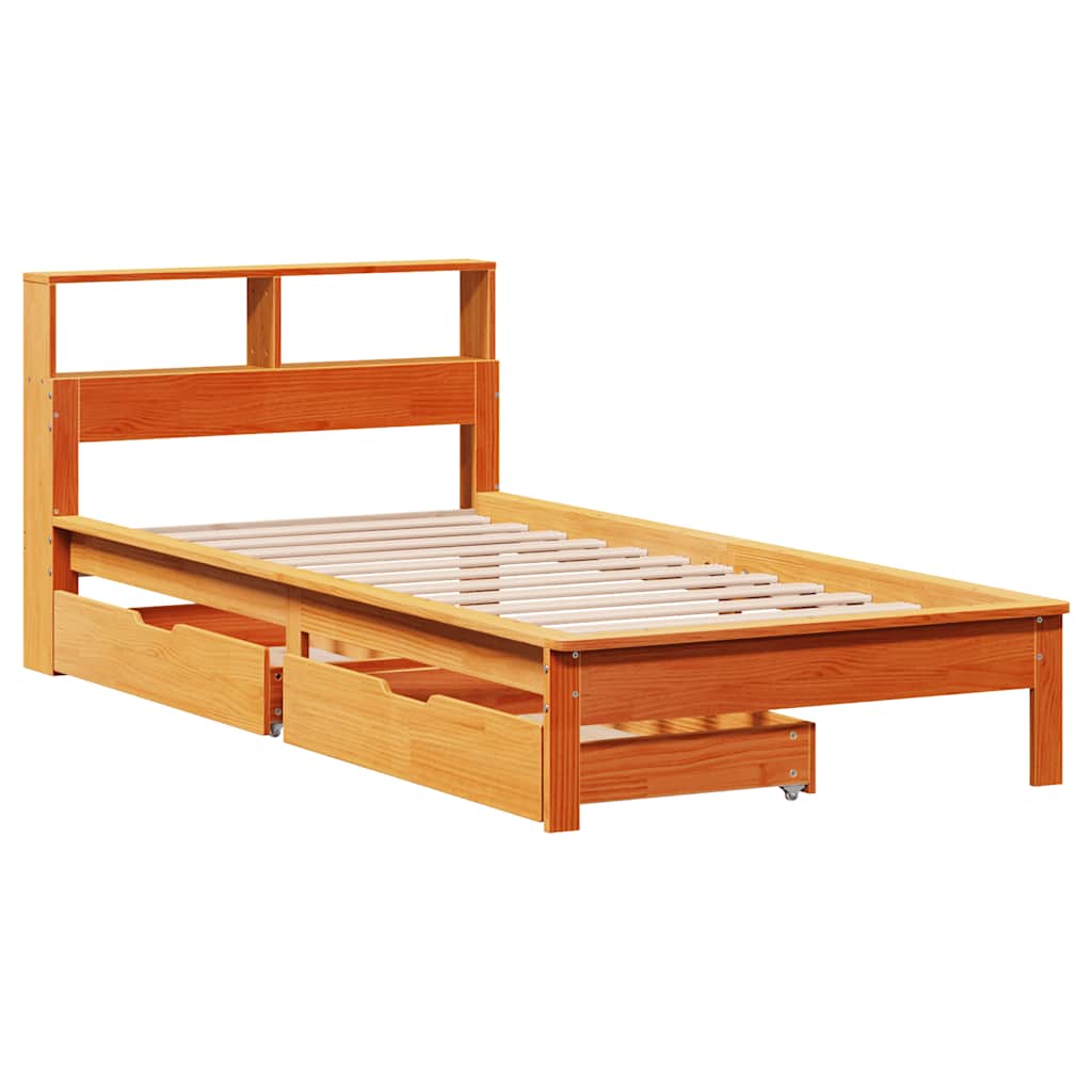 Letto Libreria senza Materasso Marrone Cera 75x190 cm in Pino | homemem39