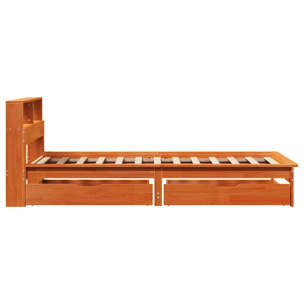 Letto Libreria senza Materasso Marrone Cera 75x190 cm in Pino | homemem39