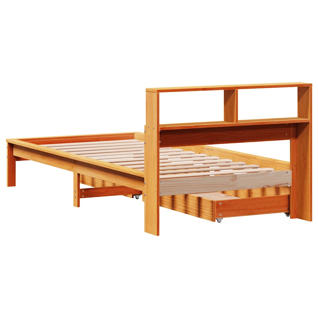 Letto Libreria senza Materasso Marrone Cera 75x190 cm in Pino | homemem39