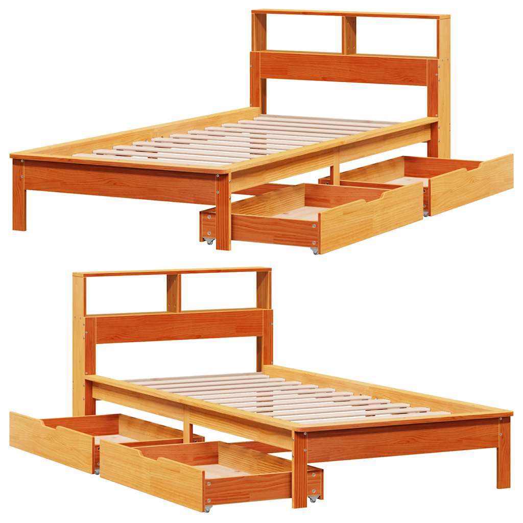 Letto Libreria senza Materasso Marrone Cera 75x190 cm in Pino | homemem39