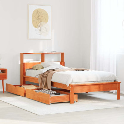 Letto Libreria senza Materasso Marrone Cera 75x190 cm in Pino | homemem39
