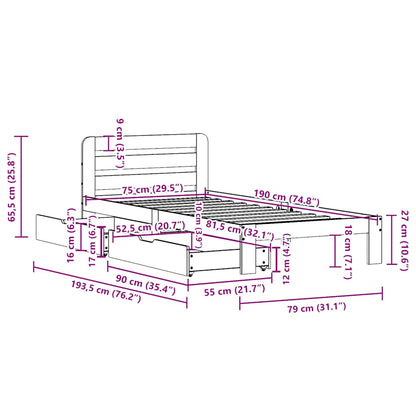 Letto senza Materasso Marrone Cera 75x190 cm in Legno di Pino