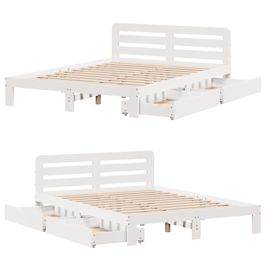 Letto senza Materasso Bianco 135x190 cm Legno Massello di Pino - homemem39