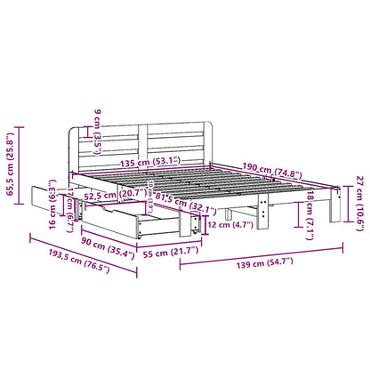 Letto senza Materasso Bianco 135x190 cm Legno Massello di Pino