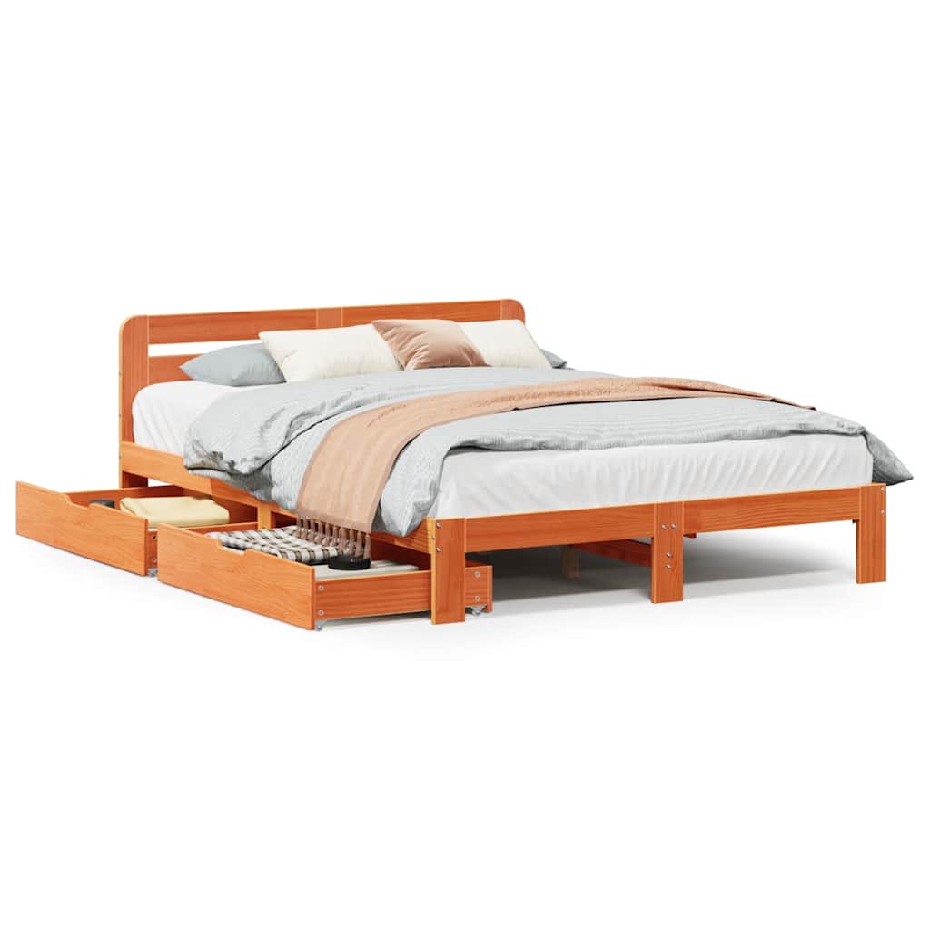 Letto senza Materasso Marrone Cera 135x190 cm in Legno di Pino | homemem39