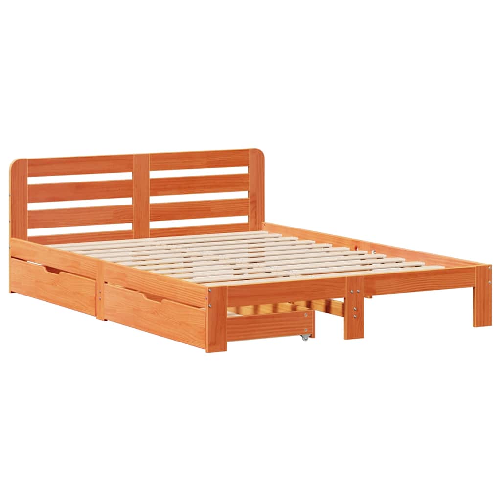 Letto senza Materasso Marrone Cera 135x190 cm in Legno di Pino | homemem39