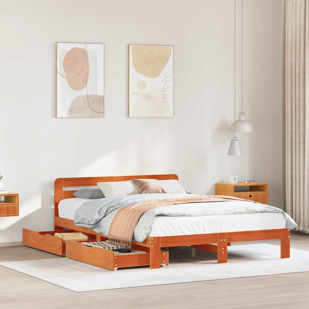 Letto senza Materasso Marrone Cera 135x190 cm in Legno di Pino | homemem39