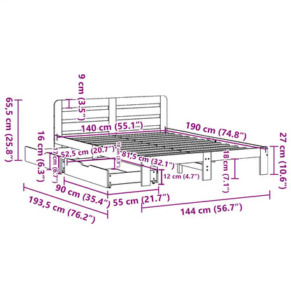 Letto senza Materasso Marrone Cera 140x190 cm in Legno di Pino | homemem39