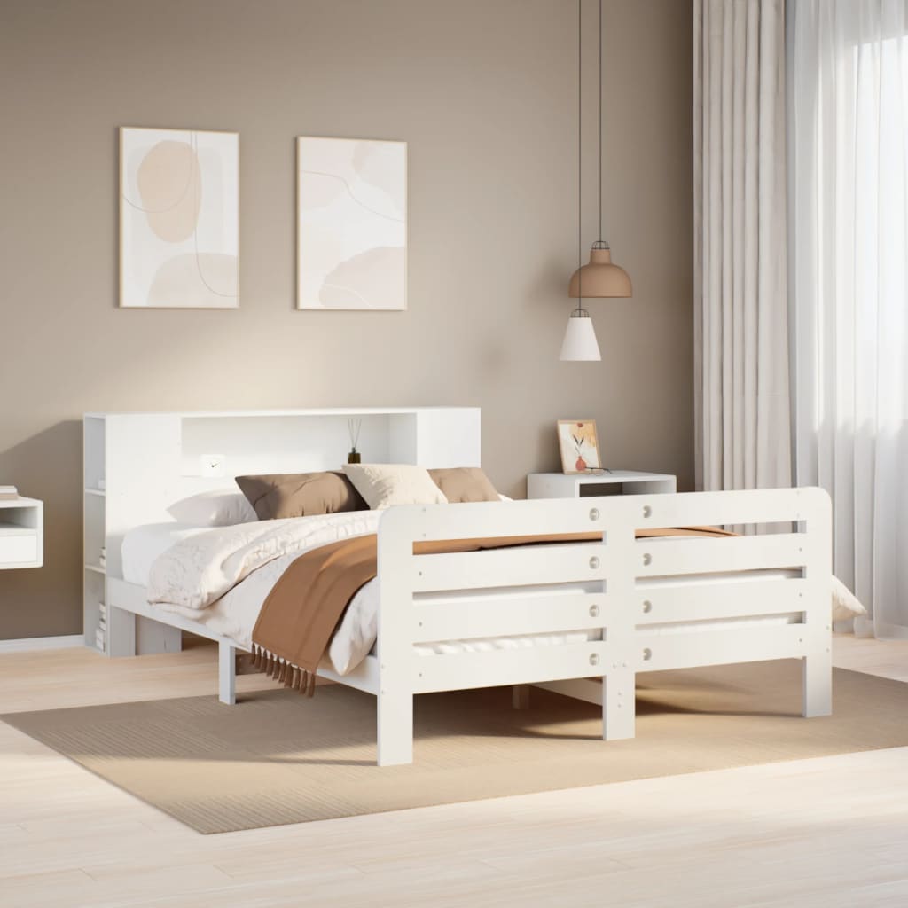 Letto senza Materasso Bianco 135x190 cm Legno Massello di Pino