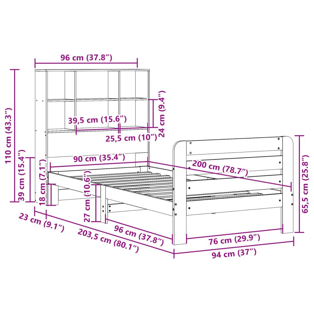 Giroletto senza Materasso Marrone Cera 90x200 cm Massello Pino