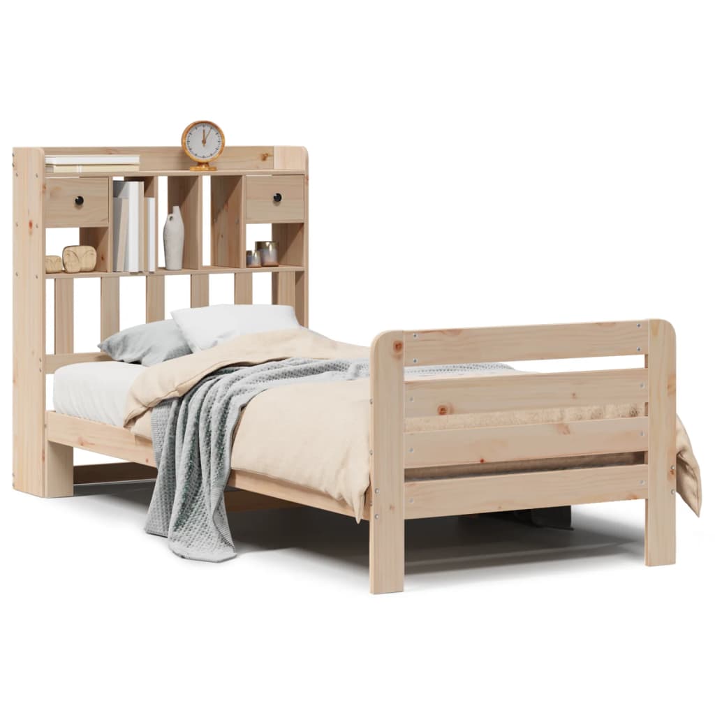 Letto Libreria senza Materasso 90x200 cm Legno Massello Pino