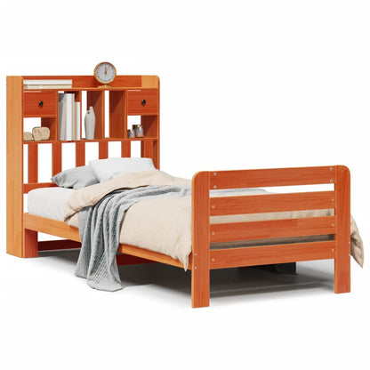 Letto Libreria senza Materasso Marrone Cera 90x200 cm in Pino