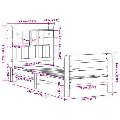 Letto Libreria senza Materasso Marrone Cera 90x200 cm in Pino