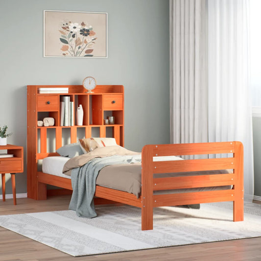 Letto Libreria senza Materasso Marrone Cera 90x200 cm in Pino