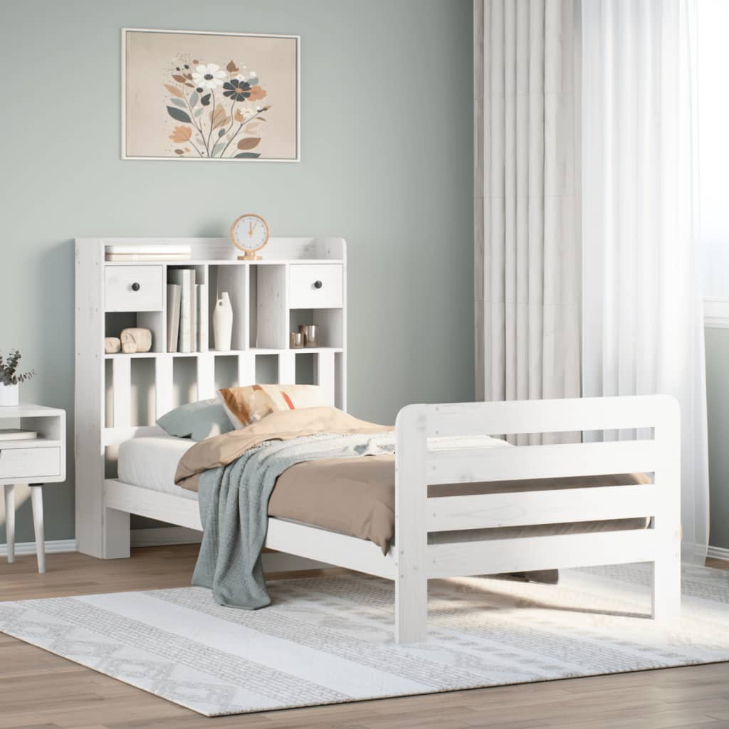 Letto Libreria senza Materasso Bianco 100x200 cm Legno di Pino