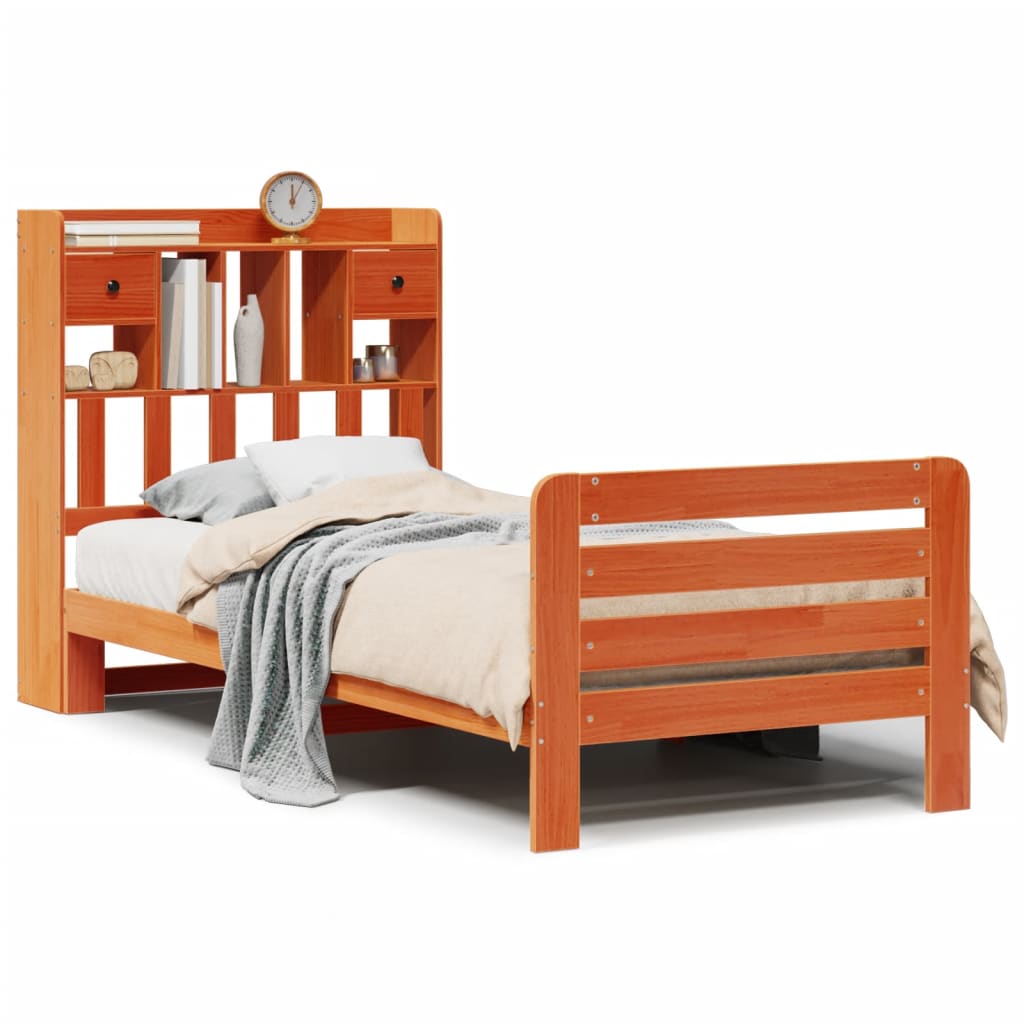 Letto Libreria senza Materasso Marrone Cera 100x200 cm in Pino