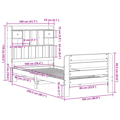 Letto Libreria senza Materasso Marrone Cera 100x200 cm in Pino