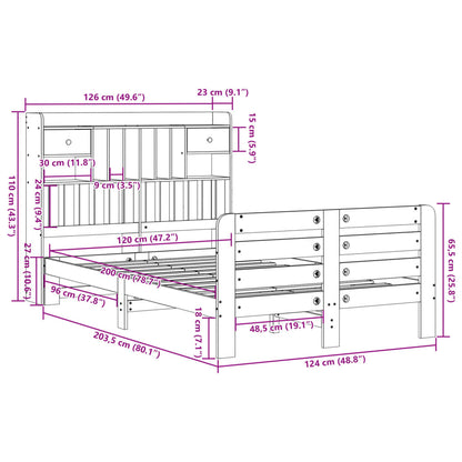 Letto Libreria senza Materasso Marrone Cera 120x200 cm in Pino