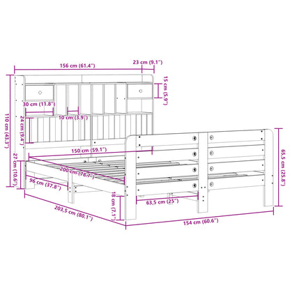 Letto Libreria senza Materasso Marrone Cera 150x200 cm in Pino