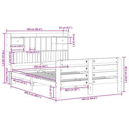 Letto Libreria senza Materasso Marrone Cera 160x200 cm in Pino