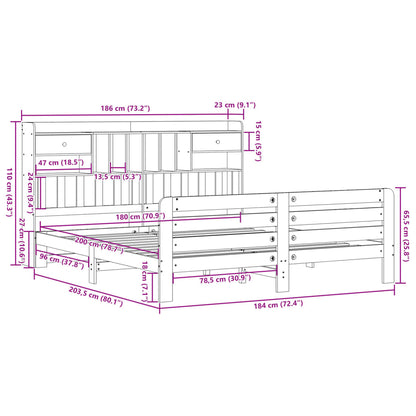 Giroletto con Libreria senza Materasso 180x200 cm in Legno Pino