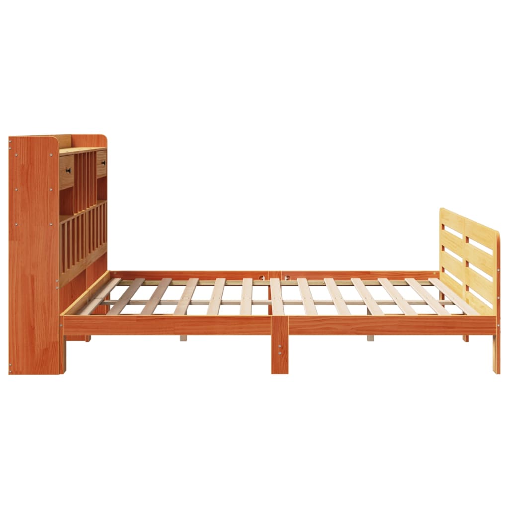 Letto Libreria senza Materasso Marrone Cera 180x200 cm in Pino