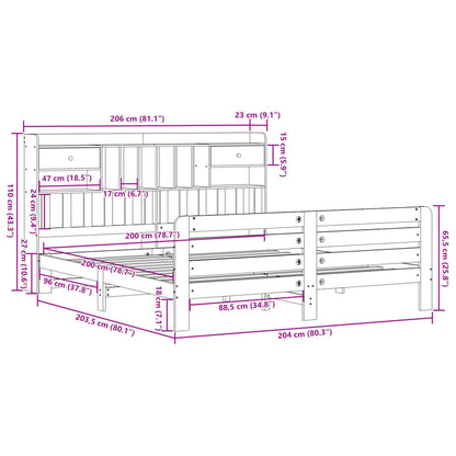 Letto Libreria senza Materasso Marrone Cera 200x200 cm in Pino