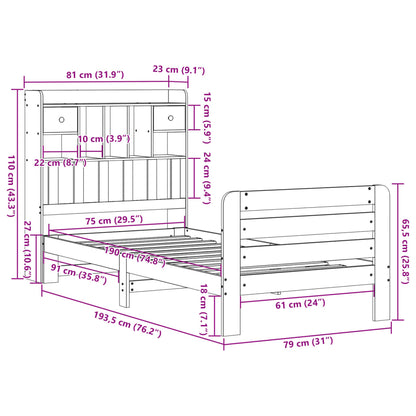 Giroletto con Libreria senza Materasso 75x190 cm in Legno Pino